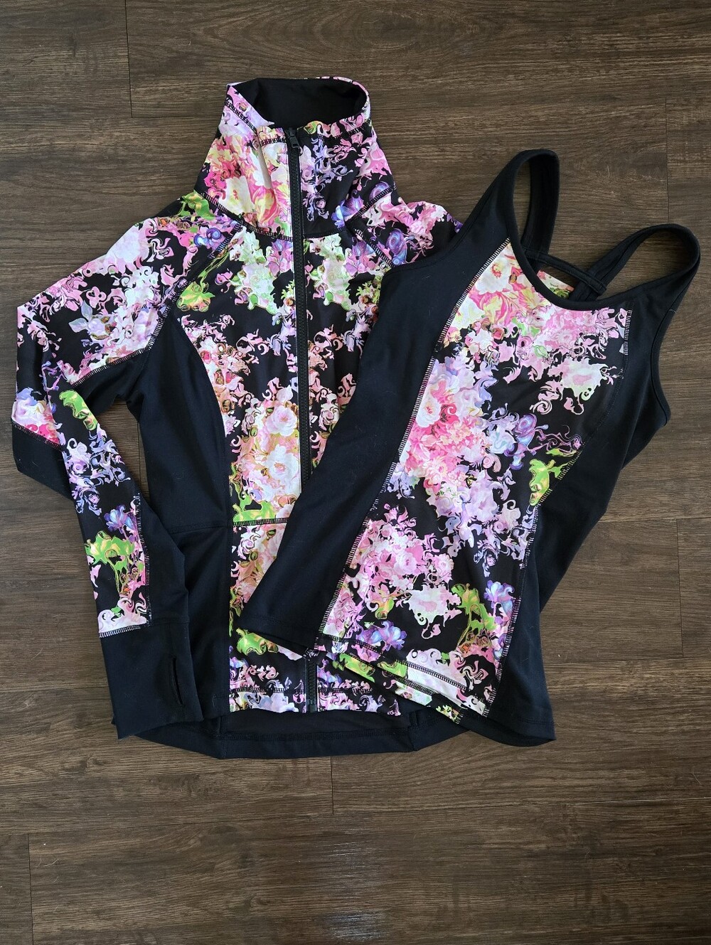 Cynthia Rowley floral colorblock zip up track jacket and Tank Top Set